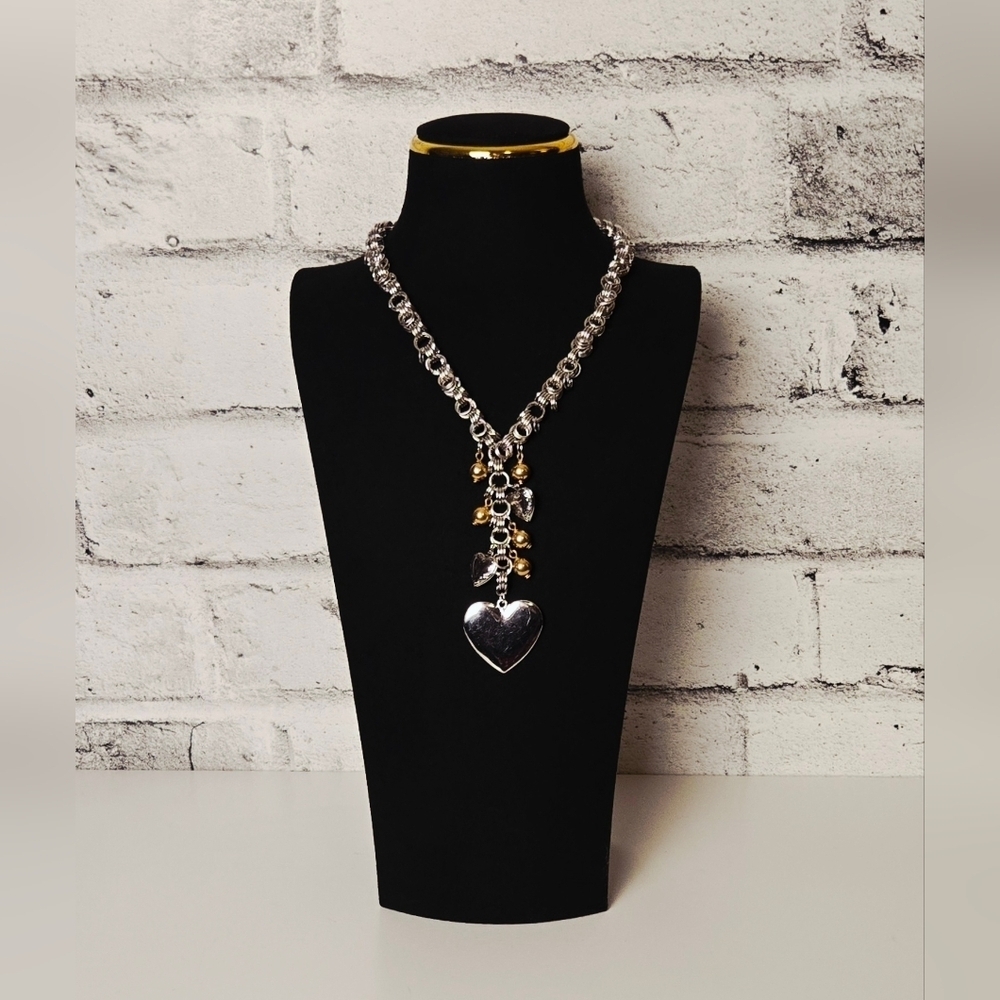 Saks Fifth Avenue Feel The Love Heart Charm Necklace 16β Silver Tone Mixed Metal
